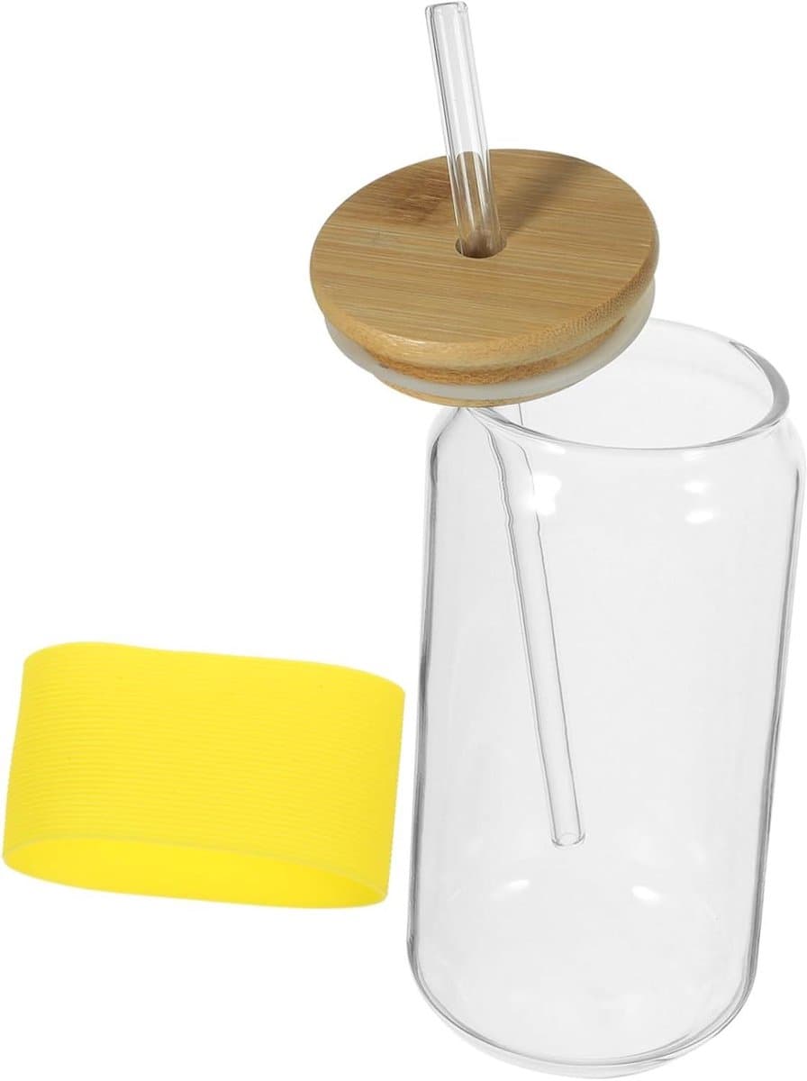 Glazen Bekers - Kopjes Drinkglazen - Drinken Bewaren - Met Deksel - 500 ml - Transparant