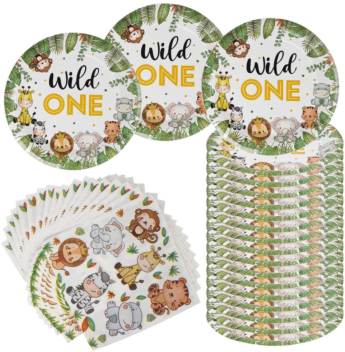 Jungle Dieren Verjaardag Servies Set - 40 Delig - 1 Jaar Safari Feestdecoratie