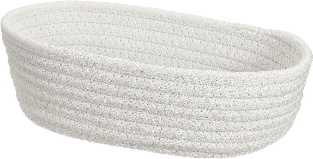 Kleine Opbergmand - Gevlochten Mand Mandje - Huishoudelijke Organisatie - Stevig Gevlochten Touw - 26 x 8 cm - Wit