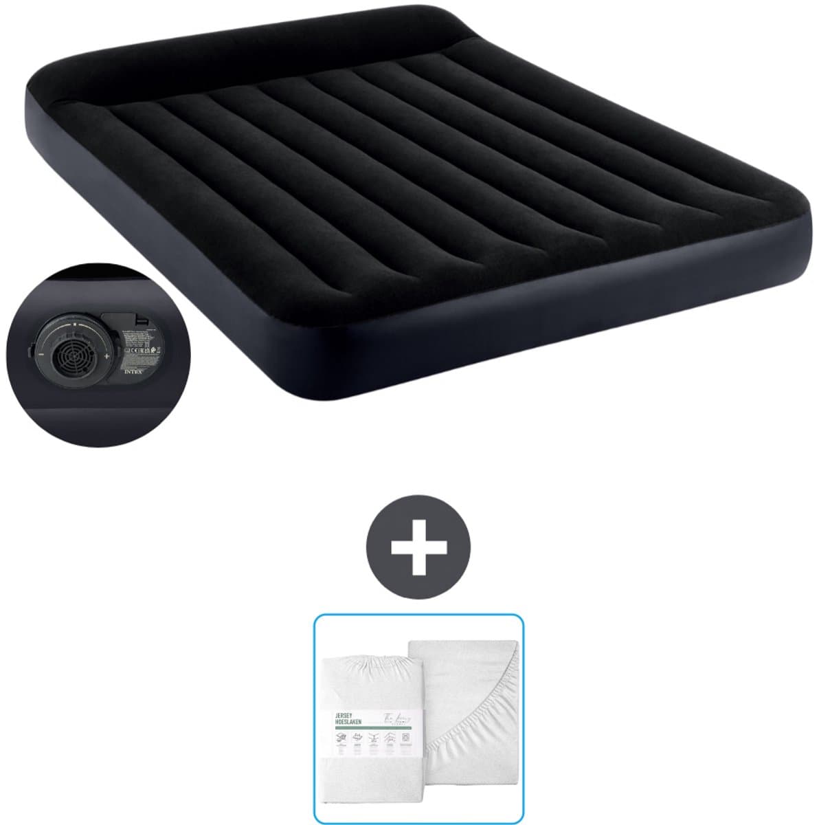 Intex Luchtbed - 2-Persoons - 152 x 203 x 25 cm - Blauw - Inclusief pomp en Hoeslaken