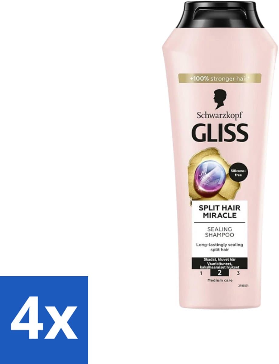Gliss-Kur - Shampoo - Split Hair Miracle - Herstelt Gespleten Haarpunten - 400 ml - Voordeelverpakking - 4 stuks
