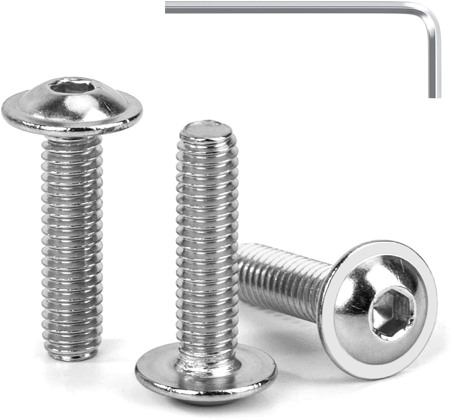 Roestvrijstalen M4 x 16mm Flensbouten met Inbus Sleutel - 30 Stuks Volledige Draad, Ideaal voor Meubelmontage en Klussen
