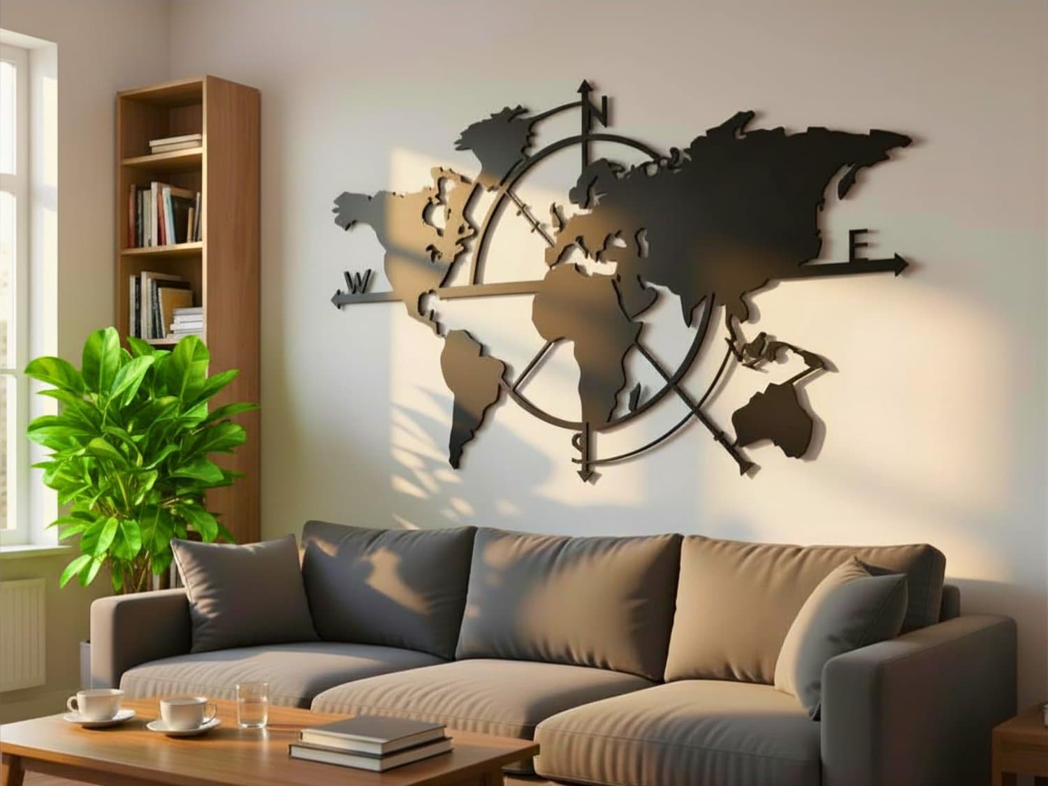 VAILLA Wereldkaart Wanddecoratie Hout 3D – Wall Art Woonkamer Slaapkamer – 100 x 60 cm