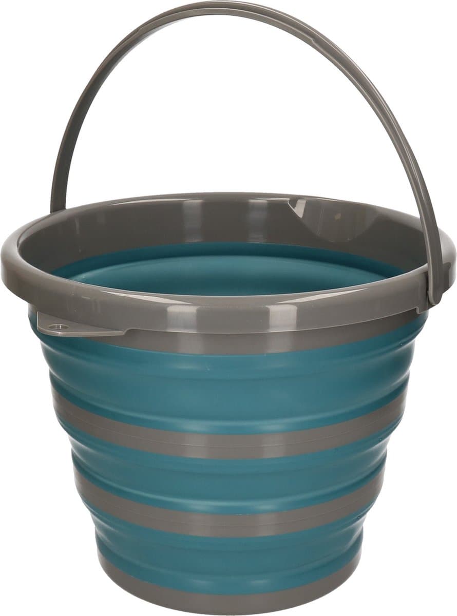 Opvouwbare emmer blauw/grijs - 10 liter - Camping emmer - kunststof