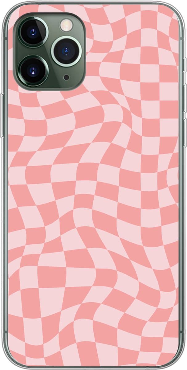 Telefoonhoesje Geschikt voor iPhone 11 Pro hoesje - Hokjes patroon - Roze - Golvende lijnen - Siliconen Telefoonhoesje Telefoonhoesje