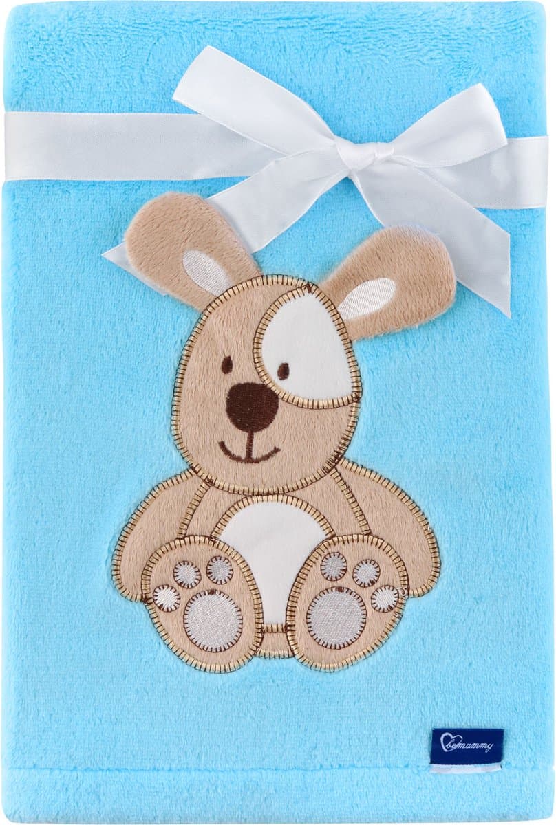 Be Mammy Babydeken - Dekbed - Kinderdeken - Wiegdeken - Dekentje Baby - 76 x 102 cm - Blauw - hond - BE-BE20-168-BBL