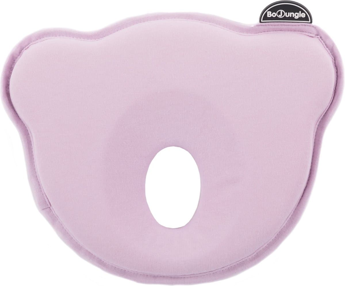 Bo Jungle - Ergonomisch Hoofdkussen - Traagschuimvulling - Tegen plat achterhoofdje - Ademende stof - Vorm Beertje - Kraamcadeau - Cosy Jersey Pink - Roze