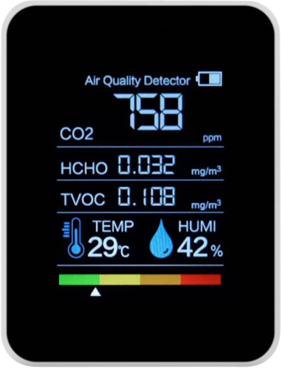 Luchtkwaliteitsmonitor - Digitale tracker - Binnenlucht controleren - Real-time meting - 12 cm - Wit