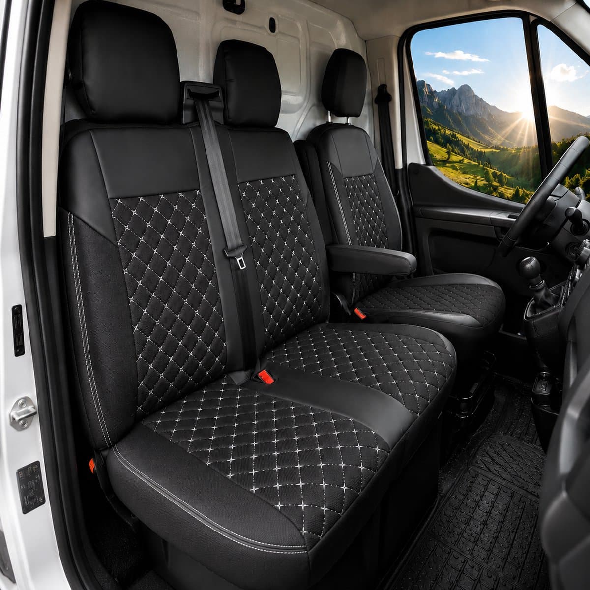 Stoelhoezen Fiat Ducato Serie 9 - Set 2+1 - Witte stiknaden - AIM