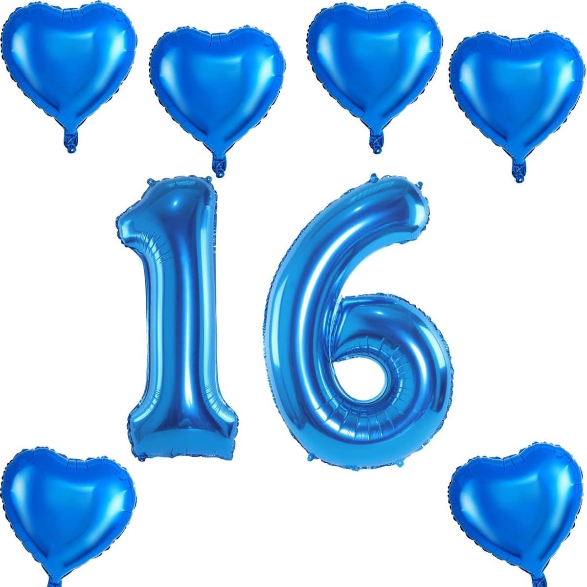 Dailygoods- Folieballon XXL 40 Inch - Cijferballon 16 - Verjaardagsdecoratie - Helium/Luchtballon - Hoge Vormvastheid - Inclusief Opblaasrietje
