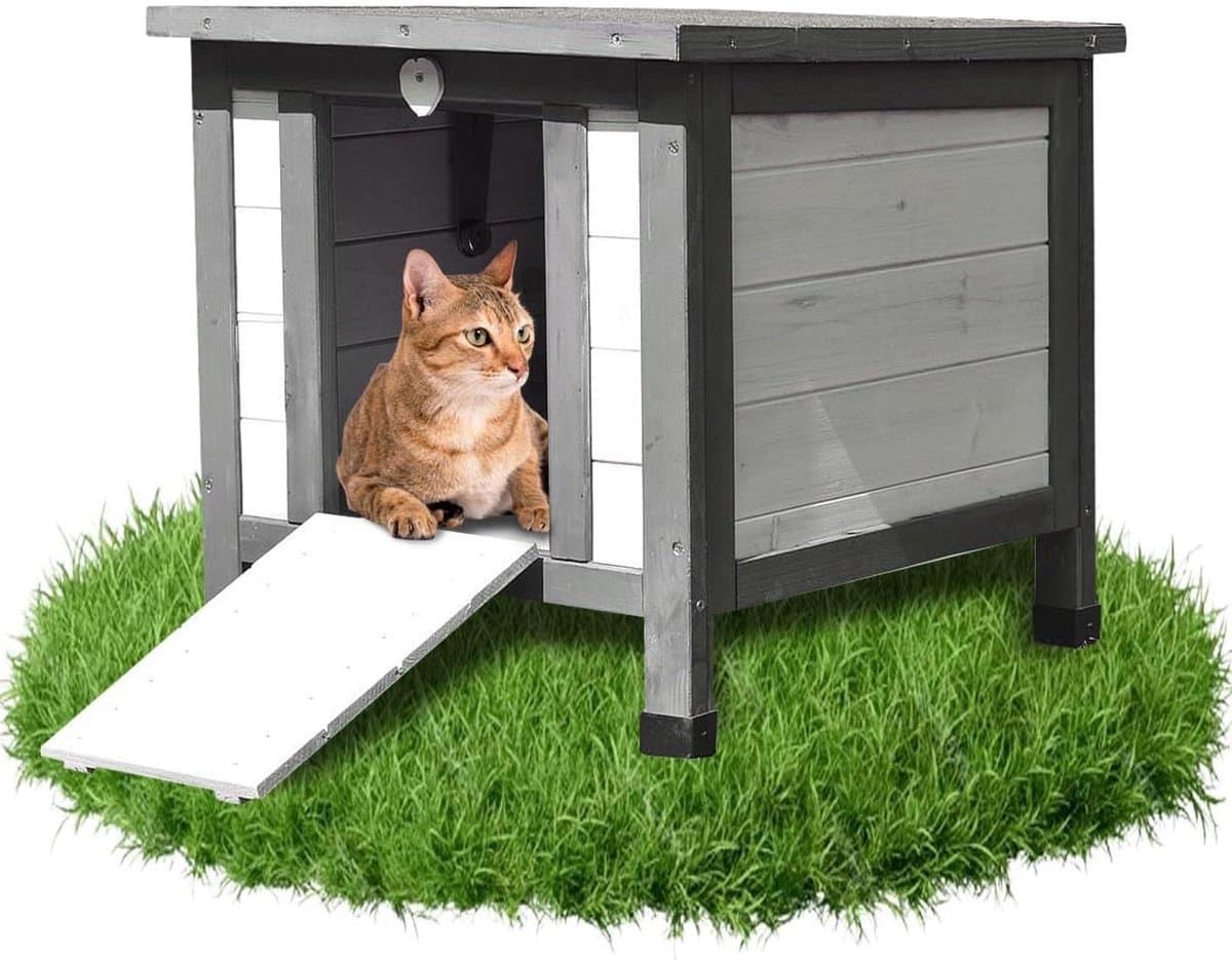 Kattenhuis Buiten - Dierenverblijf Kat - Bescherming Tegen Weer - Verhoogde Poten - 50 x 45 x 43 cm - Grijs