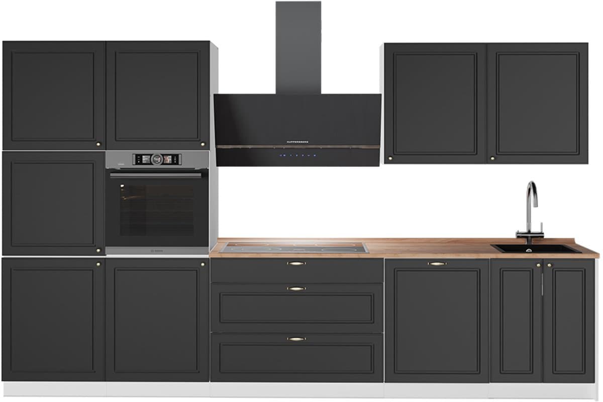 Vicco Complete keukeneenheid Fame-Line, Anthrazit-Gold Landhaus/Wit, 340 cm, WB Eik