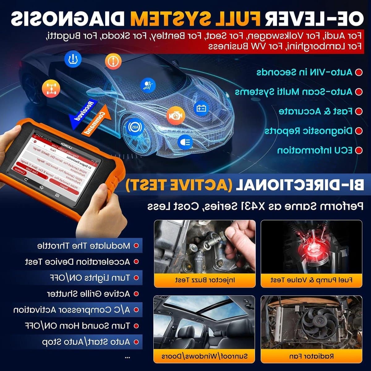 Auto Diagnose Apparaat - OBD2 Scanner - Onderhoud Auto - Volledige Systeemdiagnose - 4 Inch Touchscreen - Zwart
