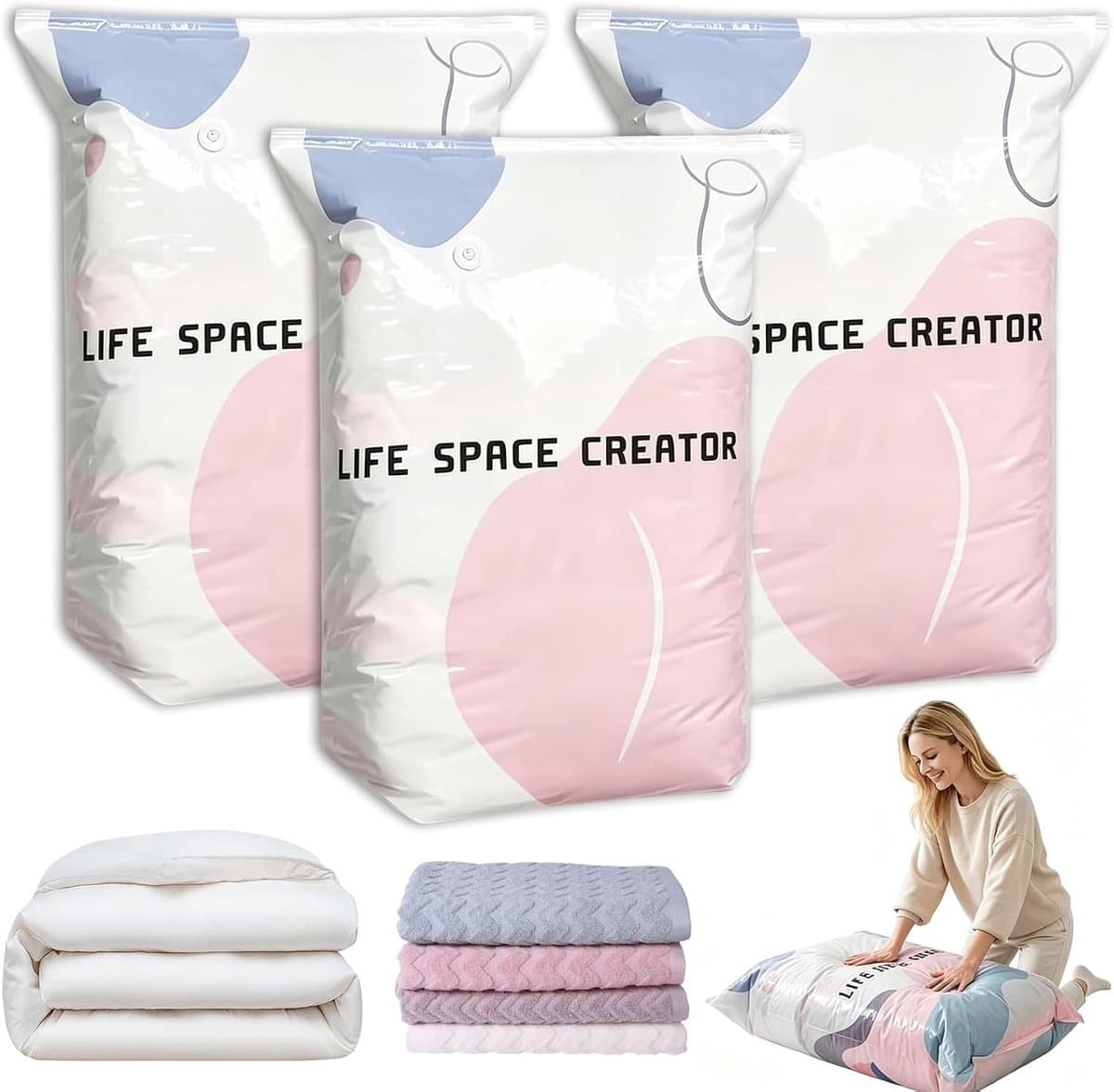 Grote vacuümzakken voor dekbedden en kleding - 3 stuks, ideaal voor opslag en ruimtebesparing (100 x 80 x 38 cm)