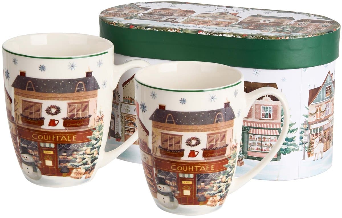 Kerst Mokken Set 2 stuks - Klassieke Kerstbladeren