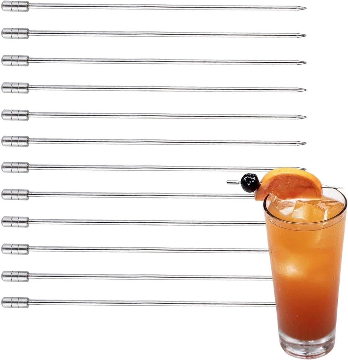 Metalen Cocktailprikkers - Garnering Tandenstokers - Hapjes Serveren - Roestvrij Staal - 12 Stuks - Zilver