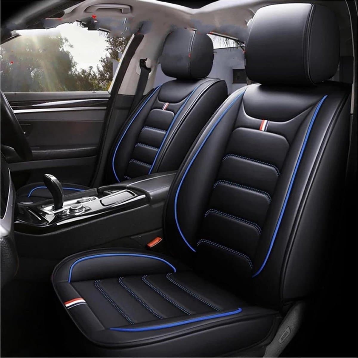 Autostoelhoezensets - Auto interieur - Stoelen beschermen - Ademend PU-leer - Universele pasvorm - Zwart Blauw