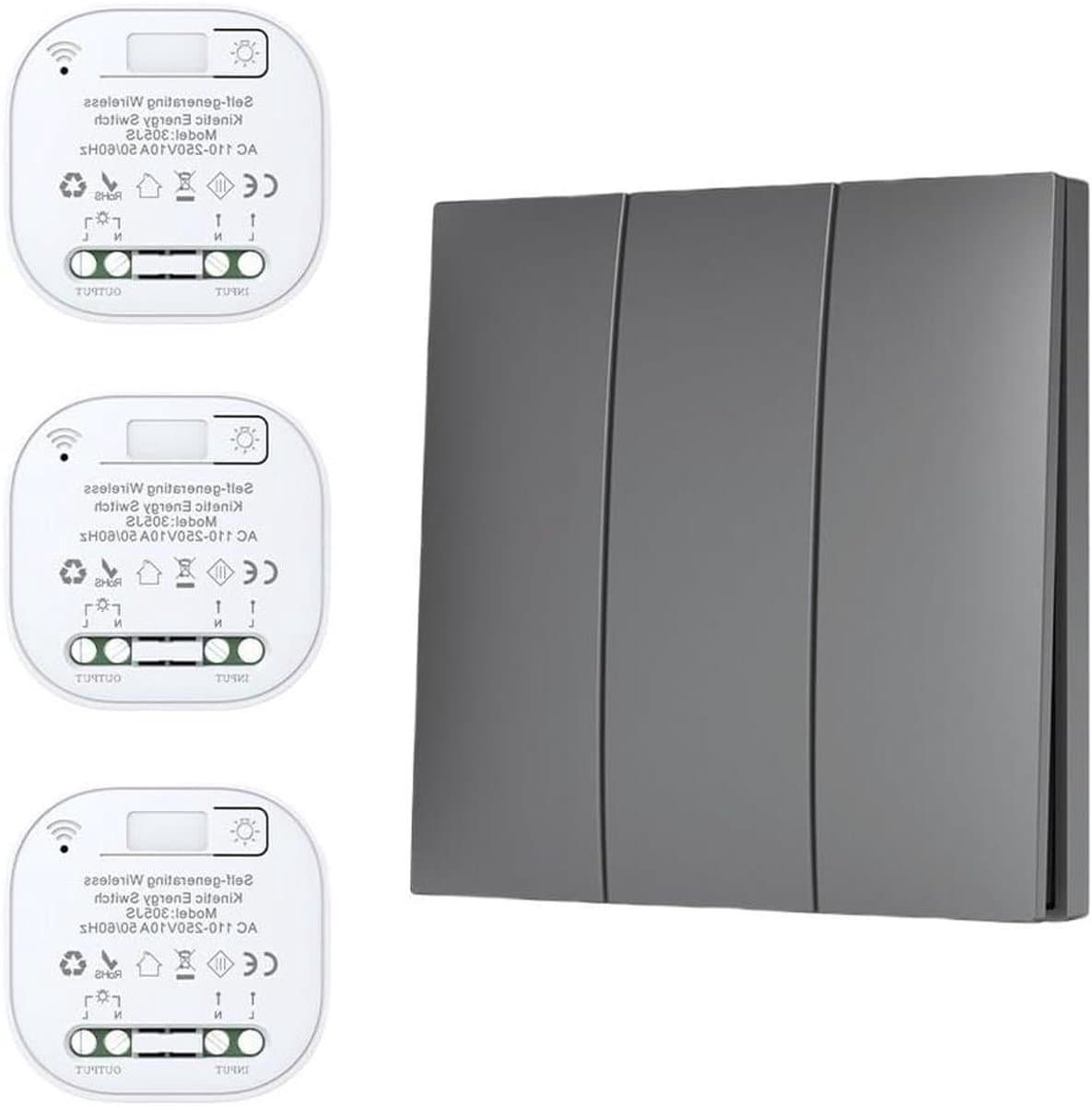 Draadloze Afstandsbediening Schakelaar - Lichtschakelaar Controller - Verlichting Bediening - Zelfgenererende Technologie - 12 x 10 x 7 cm - Zwart