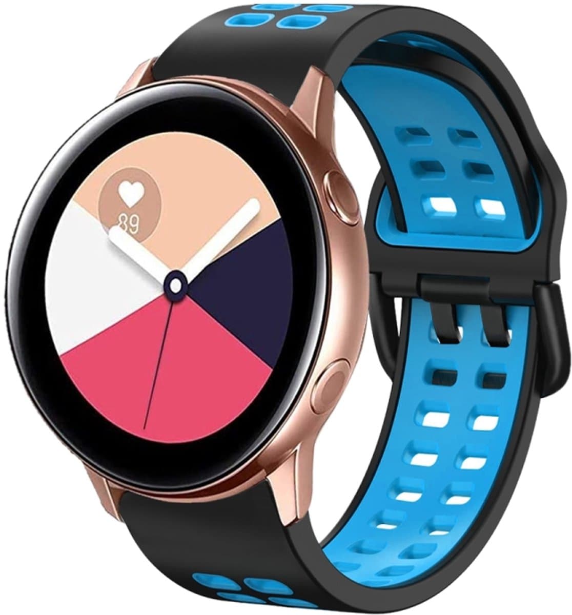 Voor Galaxy Watch Active 2 20 mm ademende tweekleurige siliconen horlogeband (zwart + blauw)