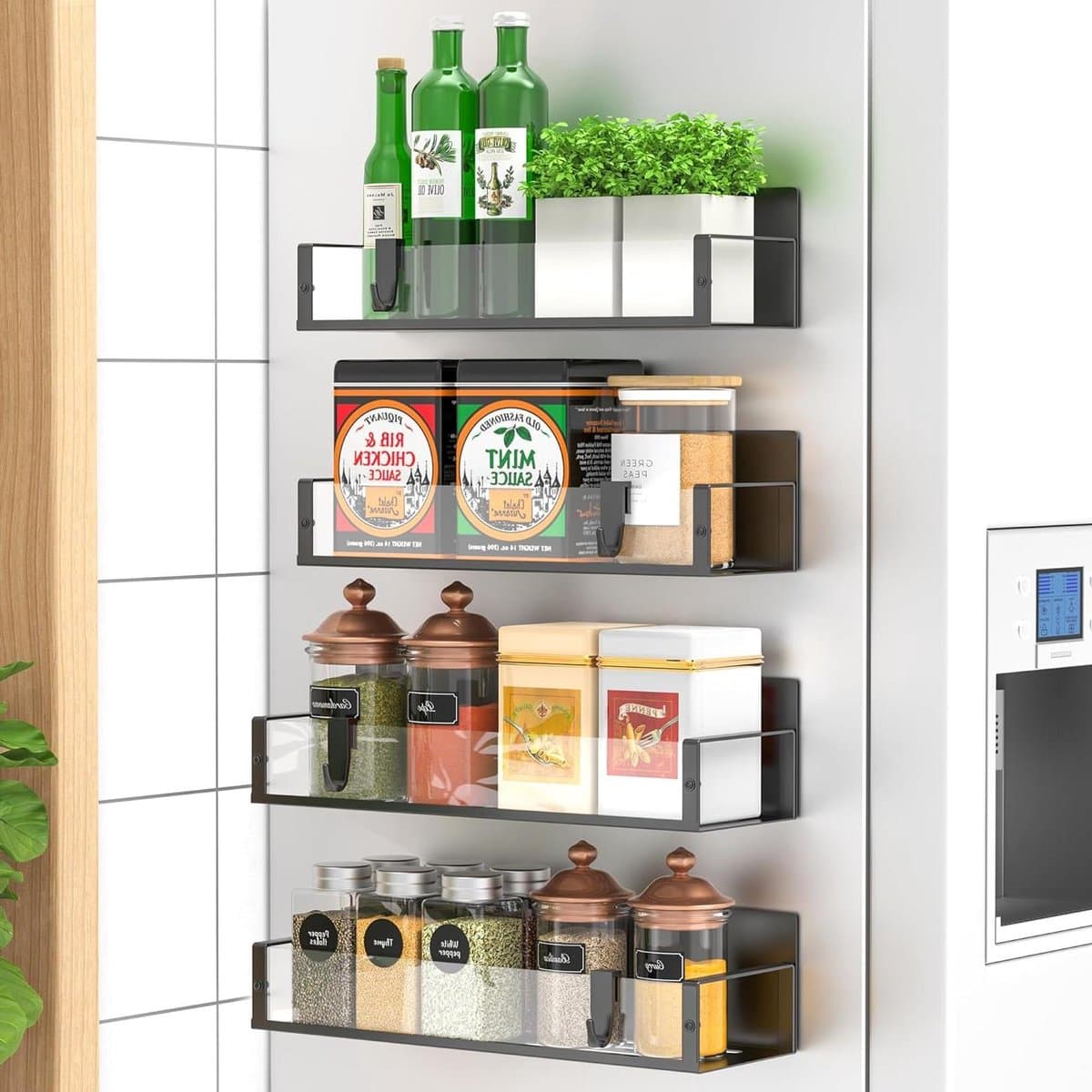 Magnetische Kruidenrek Organizer - Koelkast Opslagrek - Keuken Ordenen - Extra Sterke Magneet - 4 Stuks - Transparant