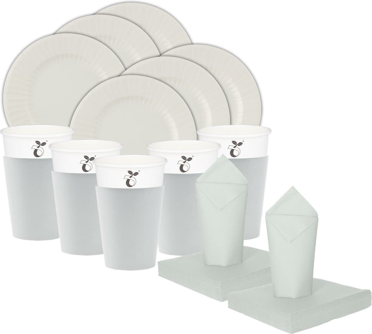 Givi Italia Feest BBQ bordjes/bekertjes/servetten set - 16 personen - zilver grijs - papier/karton