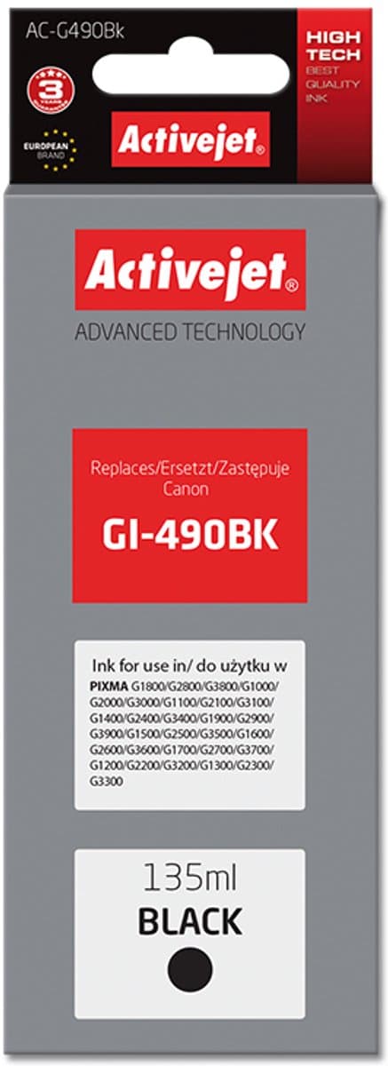 Activejet AC-G490Bk (vervanging voor Canon GI-490BK; Supreme; 135 ml; zwart)