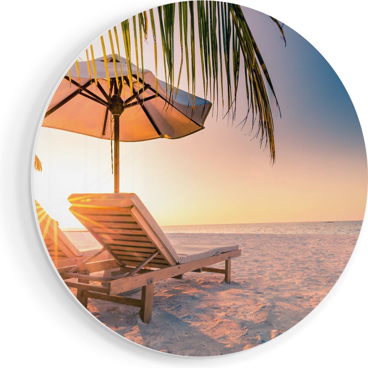 Artaza Forex Muurcirkel Tropisch Strand Tijdens Zonsondergang - 80x80 cm - Groot - Wandcirkel - Rond Schilderij - Wanddecoratie Cirkel