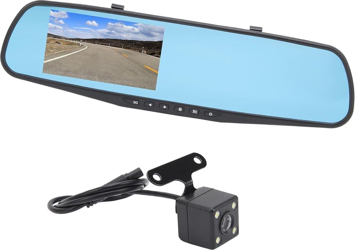 4.3 Inch Dual Lens Mirror Dash Camera HD 1080P Anti Glare Parking Monitor - Slimme Achteruitkijkspiegelcamera met 64g geheugenkaart .