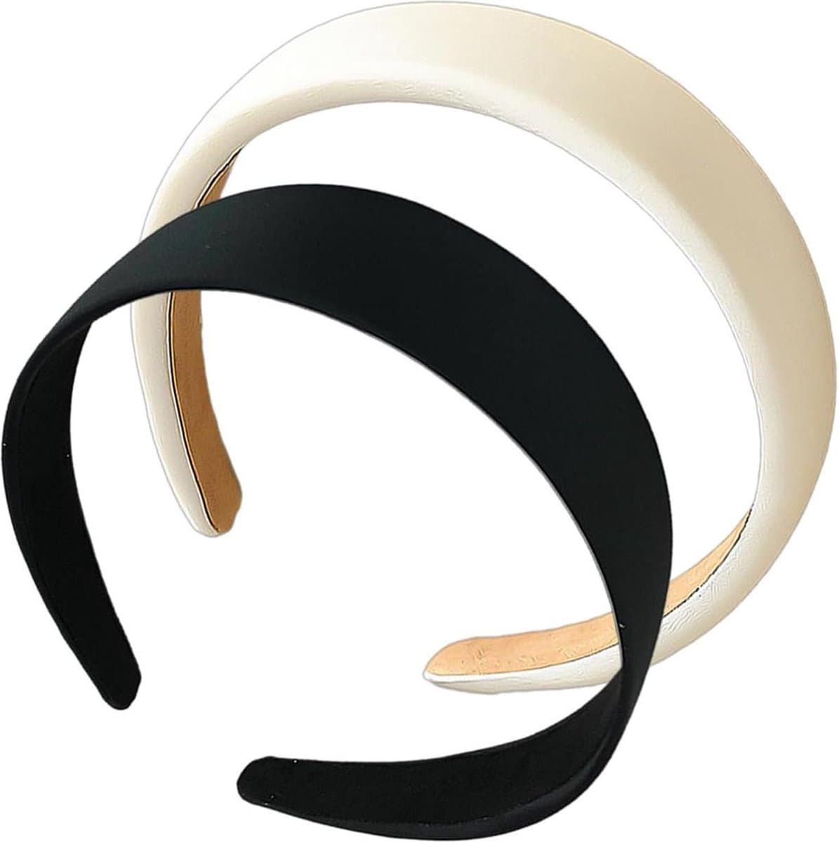 Zwart-witte modieuze dameshoofdbanden - set van 2 stuks - 3 cm breed - antislip - gevoerd .