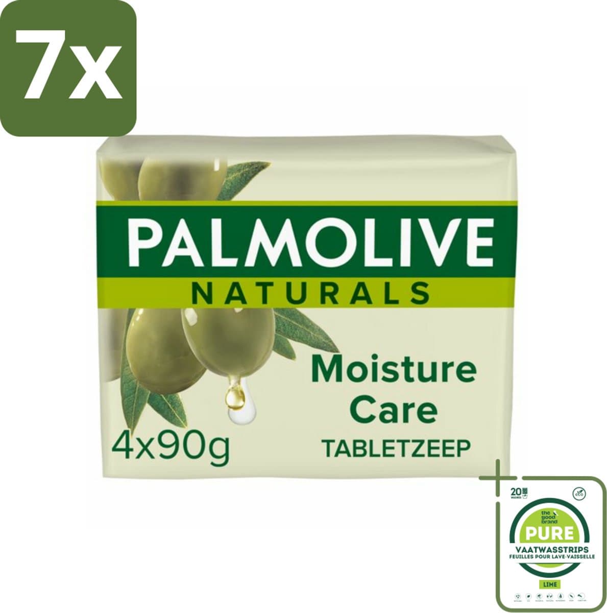 7 x Palmolive Tabletzeep Naturals Olijf Melk 4x 90 gr - Grootverpakking - Palmolive Zeep - Tabletzeep - Olijf & Melk - Natuurlijke Ingrediënten - Hydraterende Zeep