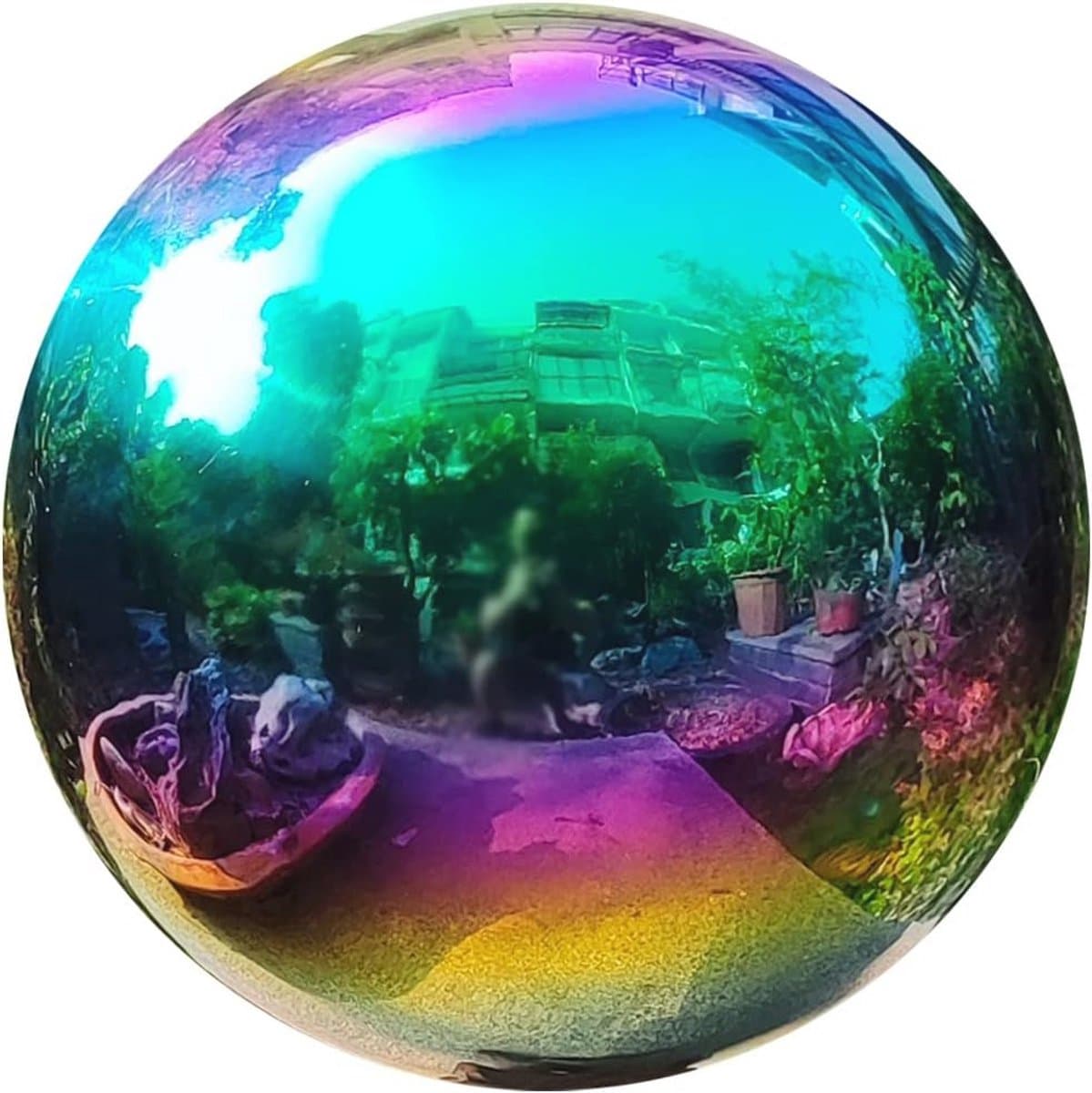 Tuindecoratie 25cm/10 inch spiegelbal in roestvrij staal – Kleurvolle, reflecterende glanzende bal voor buiten