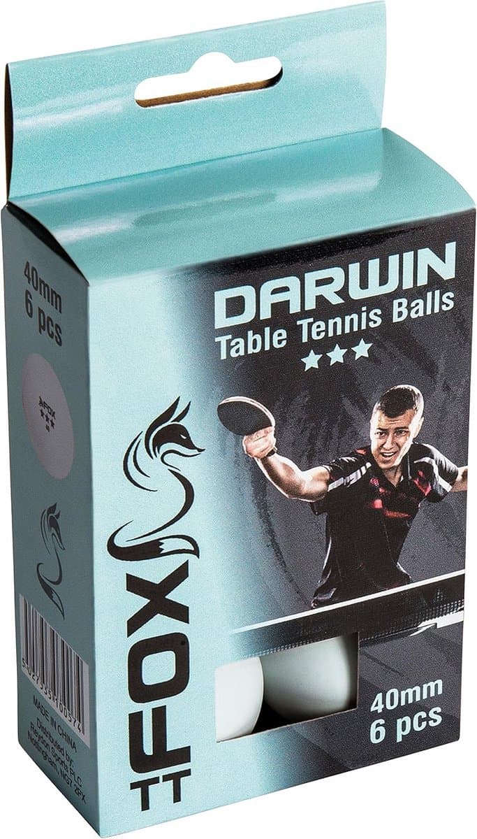 Tafeltennisballen 3 sterren - kunststof 40mm - set van 6 wit