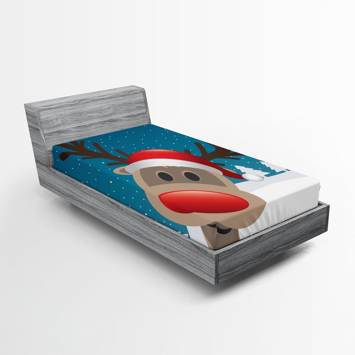 ABAKUHAUS Kersthoeslaken, Noel Fun kinderkamer cartoon, zachte decoratieve stof met elastische band, 90 cm x 190 cm, roodbruin marineblauw