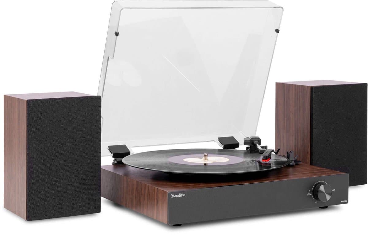 Platenspeler met speakers - Audizio RP325 - Retro platenspeler Bluetooth - LP speler - Donkerbruin