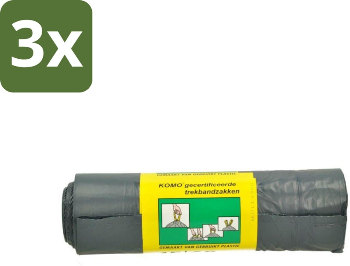 Komo Vuilniszakken Trekband 60L 15 stuks per verpakking - Bulkverpakking - 3 stuks