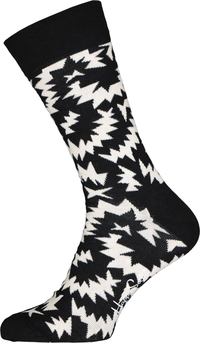 Happy Socks Zigzag Sock - zwart met wit - Unisex - Maat: 36 - 40
