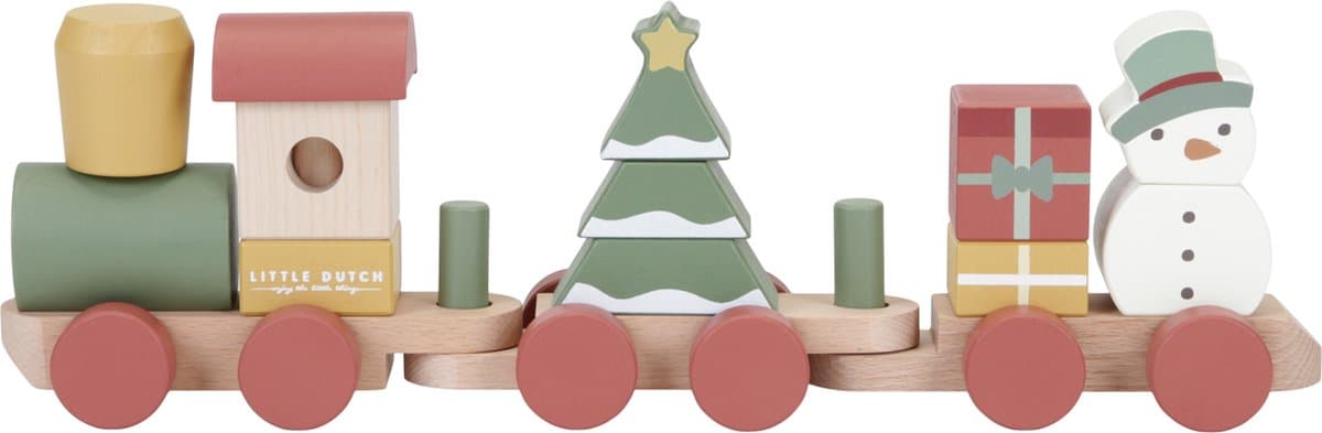 Little Dutch Kerst Blokkentrein Stapeltrain - Multikleur, 38,5 x 6,8 x 11 cm
