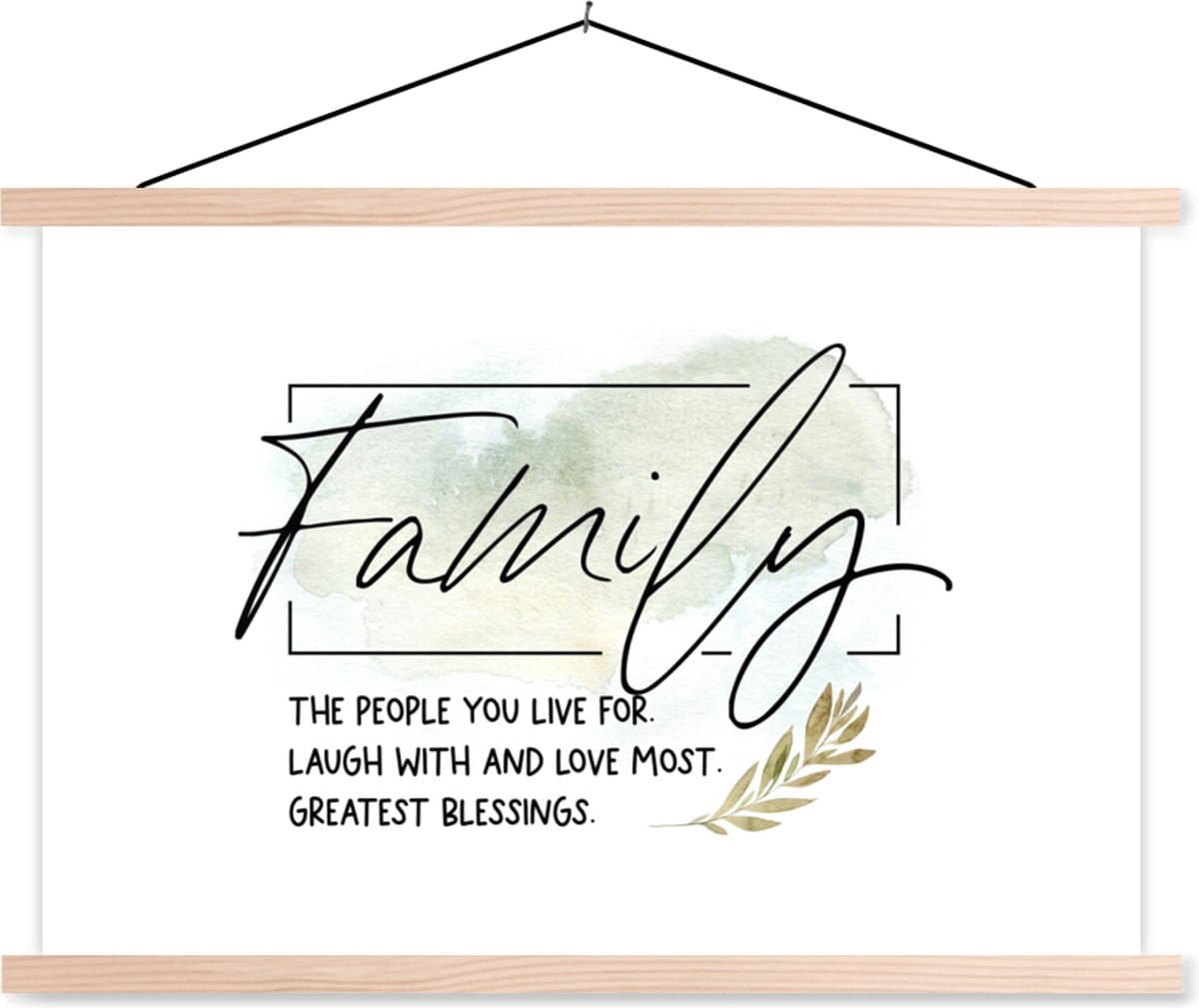 Posterhanger incl. Poster 120x80 cm - Schoolplaat - Quotes - Spreuken - Familie - Textielposter - Blanke latten