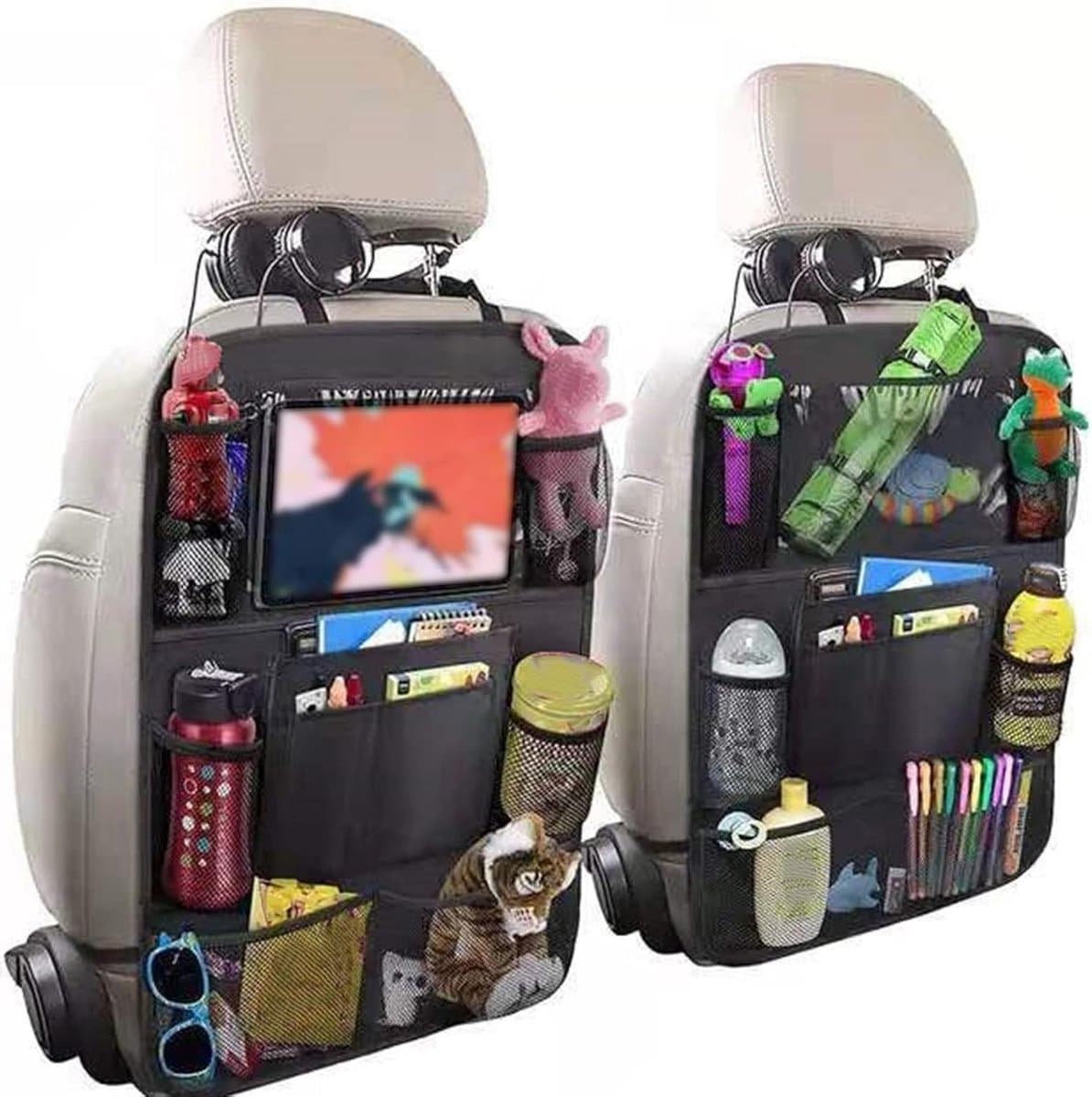 Auto achterbank organizer - Stoel beschermer - Auto opruimen - Met tablet vak - 2 stuks - Zwart