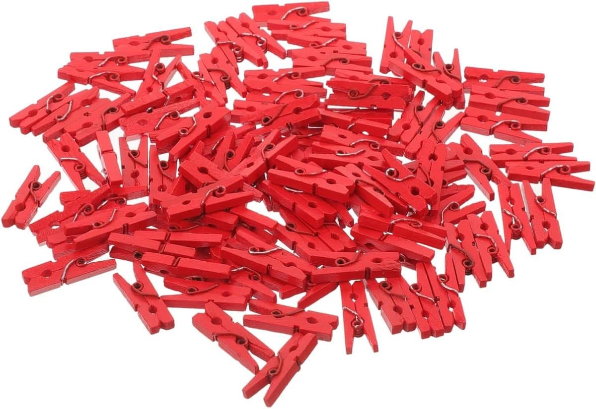 Mini Kleur Clips - Houten Knijpers - Foto Decoratie - Levenschte Hout - 100 Stuks - Rood