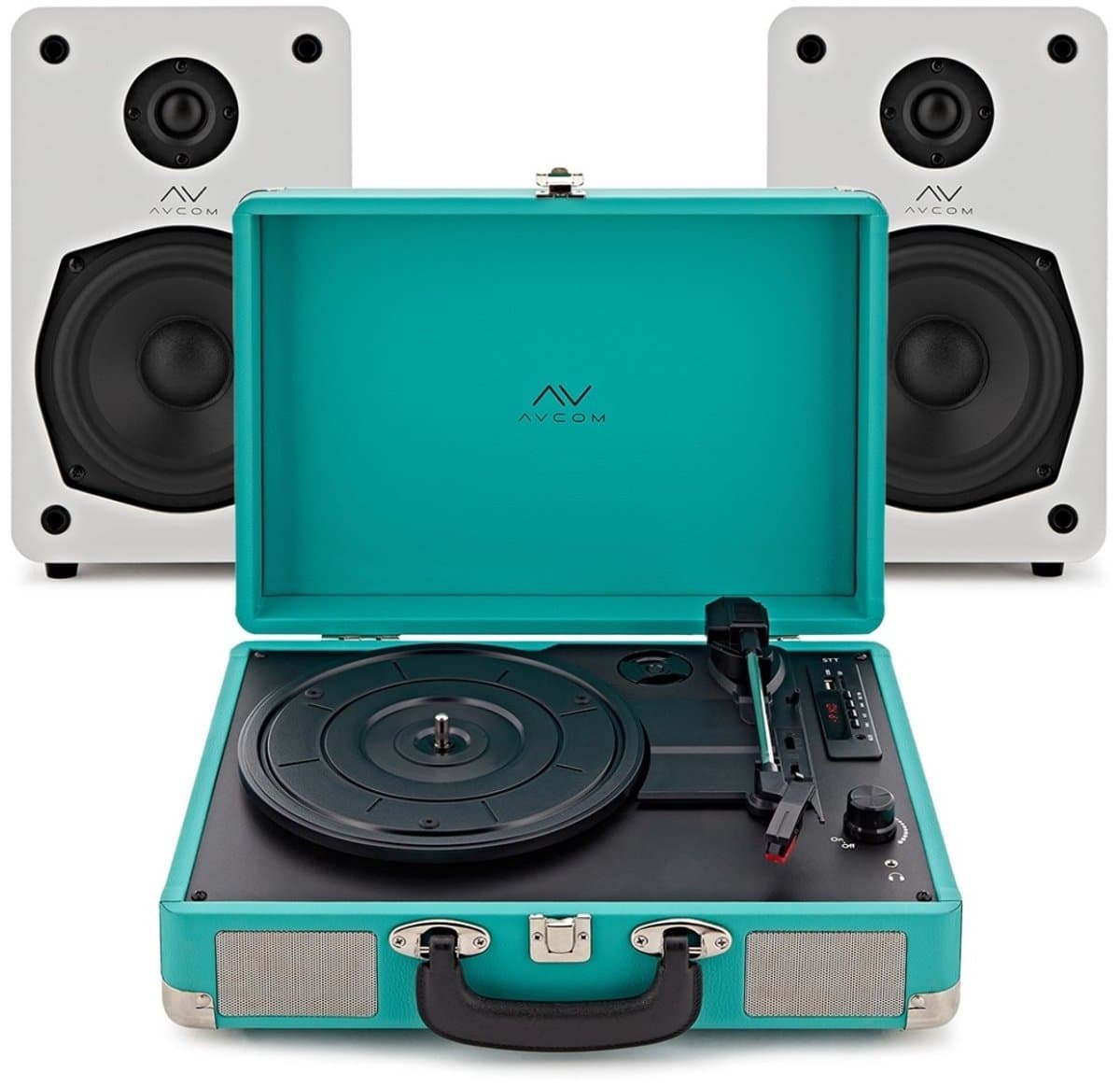 AVCOM Koffer Platenspeler met Actieve Luidspeakers, Groen & Wit