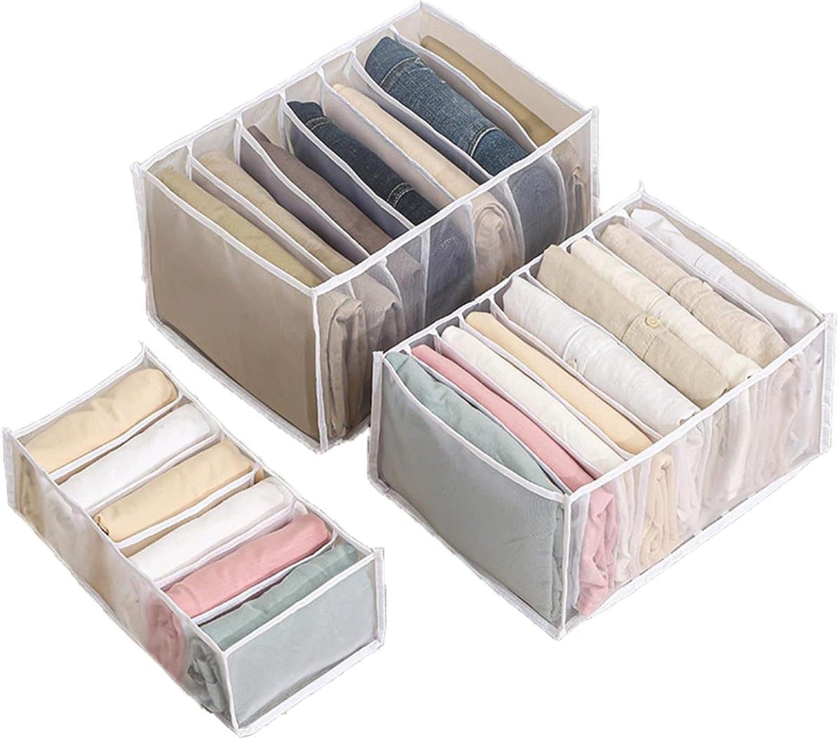 Kast Organizer - Opbergdozen Lade - Kleding Sorteren - Wasbaar Mesh Ontwerp - 3 stuks - Wit