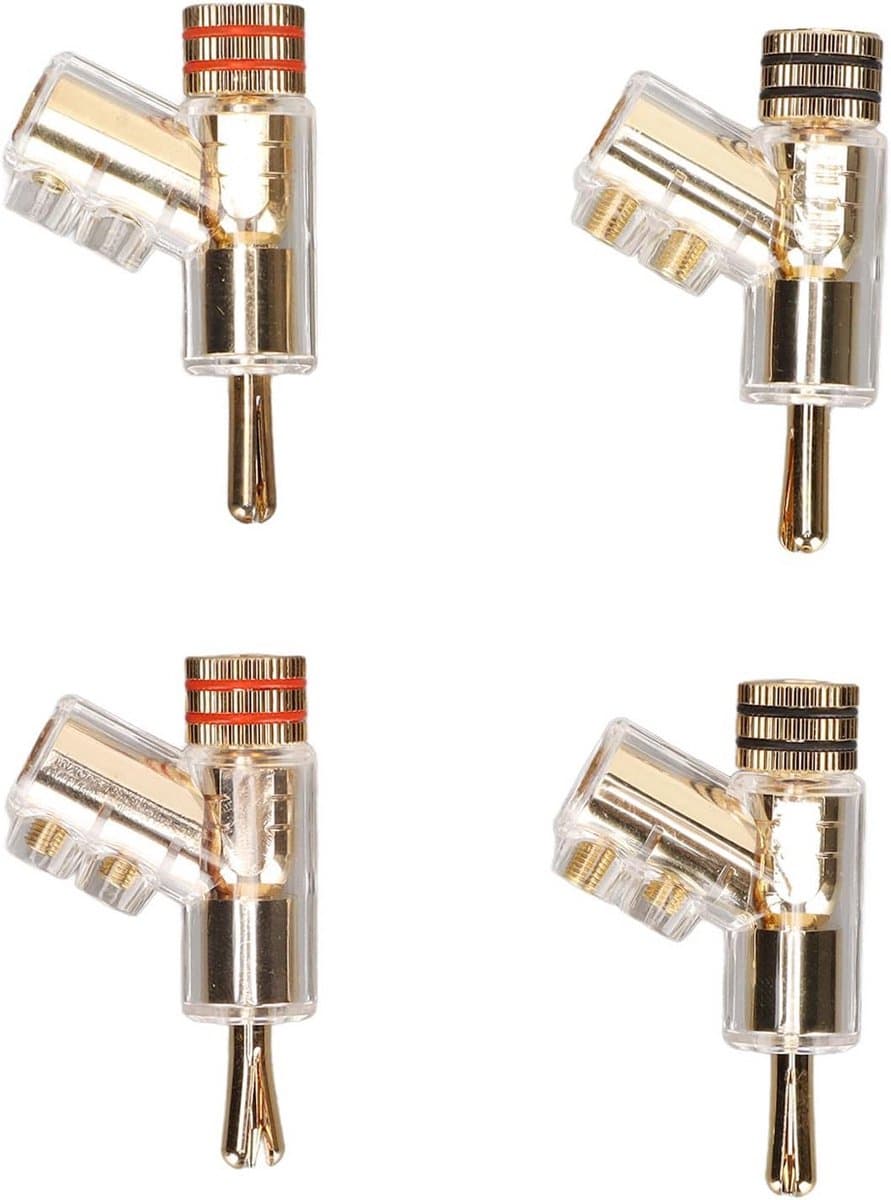 Banaanconnectoren Set - Luidsprekerstekkers - Audio Aansluiten - 24K Verguld - 4 Stuks - Zwart en Rood