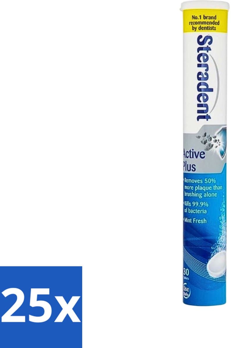 Steradent - Reinigingstabletten - Active Plus - Tegen Tandsteen & Bacteriën - 30 Tabletten - Bulkverpakking - 25 stuks
