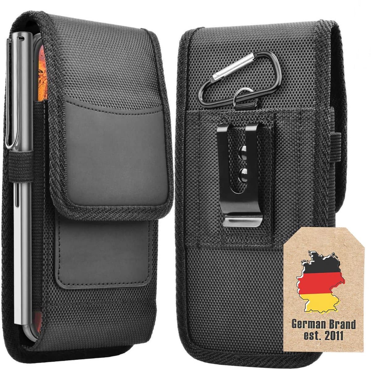 Cadorabo Mobielhoesje met riemclip geschikt voor HTC ONE E9 in ZWART - Praktisch beschermhoesje met karabijnhaak Case Cover met penhouder