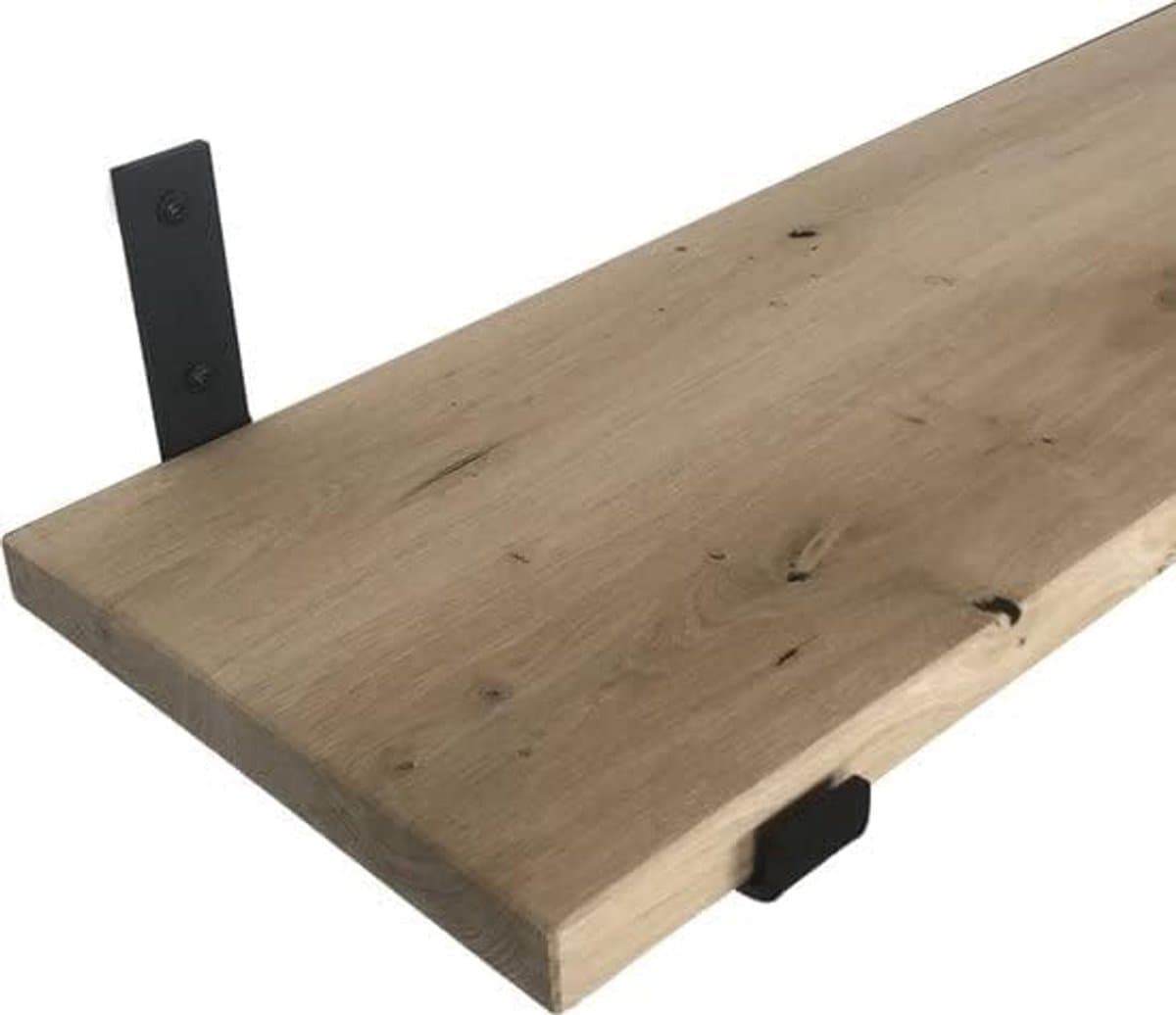 Eiken Wandplank - 40x30 cm - Industriele Plankdragers L-vorm Up - Staal - Mat Zwart