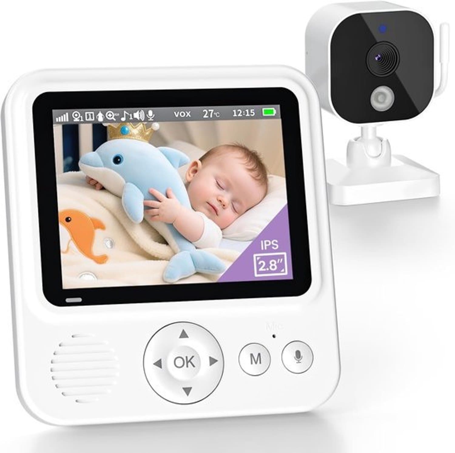 Babyfoon met camera - Videomonitor - Voor het bewaken - van baby's - Zonder wifi - Scherm van 2.8 inch - Wit