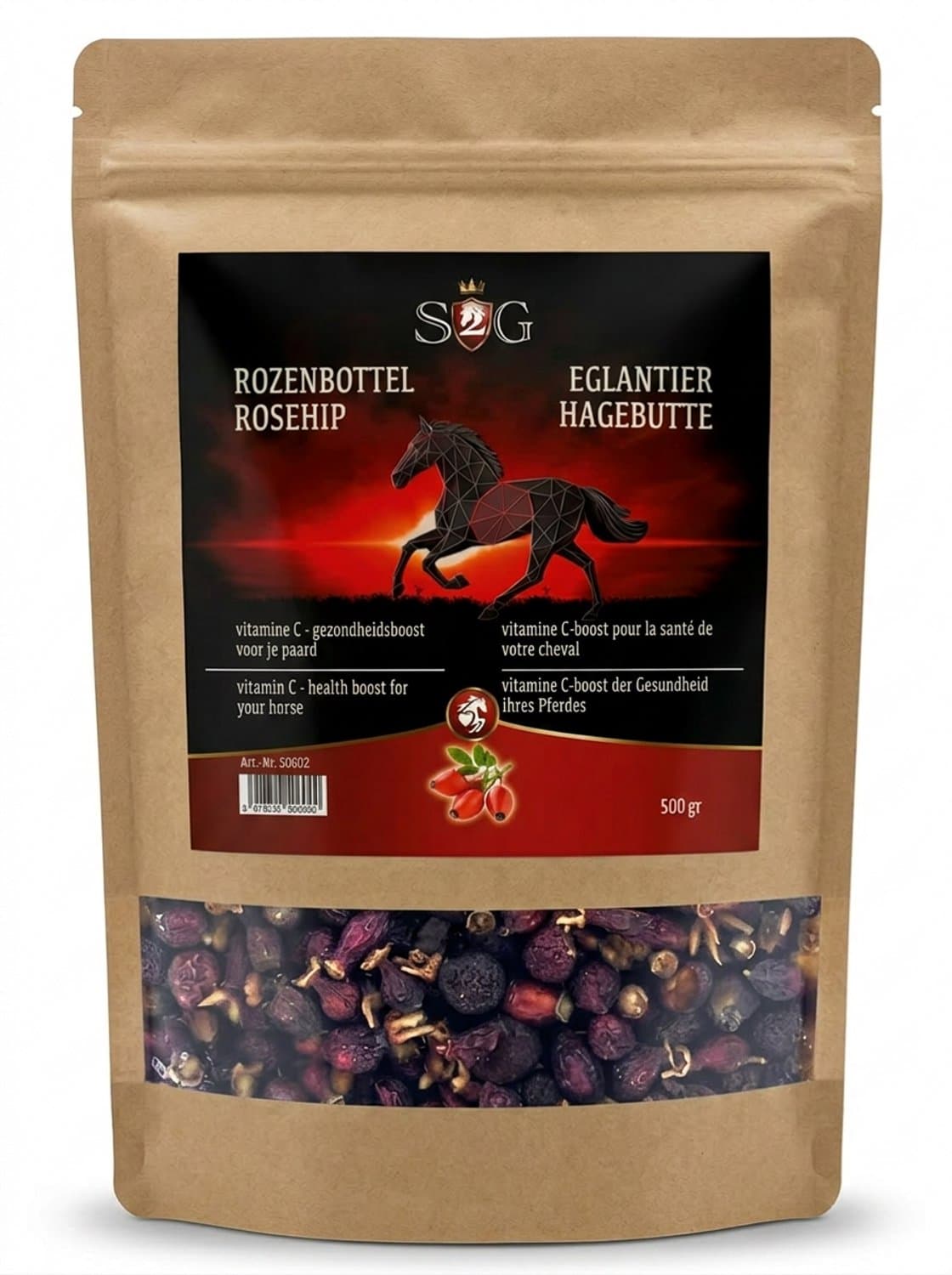 S2G Rozenbottel gedroogd - 500 g - Kruiden voor paarden - Vitamine C