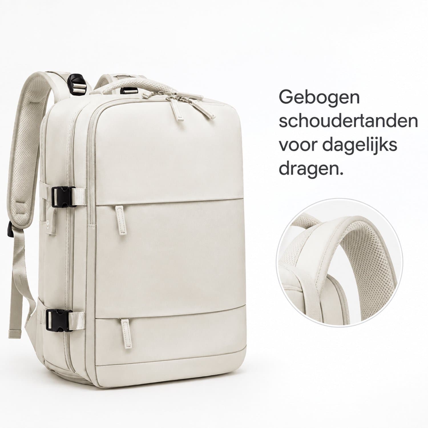 Rugzak - klein model - gebogen schouderbanden - voor casual reizen - gebroken wit