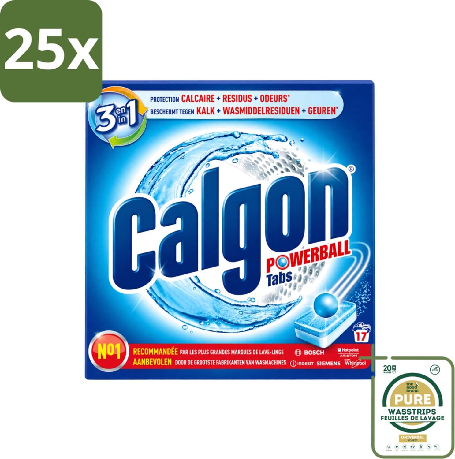 25 x Calgon - Ontkalkingsmiddel - Tegen Kalk, Wasmiddelresiduen & Geuren - 17 Tabletten - Wasstrips - Ontkalken Wasmachine - Kalkvoorkomen - Wasmiddelresiduen - Geuren Bestrijden - Wasmachine Onderhoud